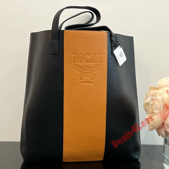 MCM Handbags - MCM Tote Bag Purse Holdall Travel Large Black Chestnut NEW
